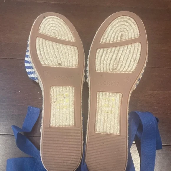 J. Crew Blue stripe & Red pompom Espadrille Sandals with Ribbon Ties - Picture 8 of 11